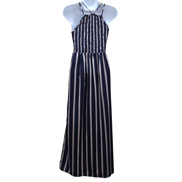 Altar'd State Striped Maxi Dress Side Slits Blue Multicolor Size Small Nautical - Picture 2 of 7